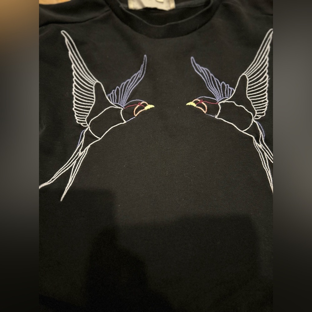 Iconic Stella McCartney Black Bird Embroidered Colorblock Sweatshirt XS IT38 - Picture 9 of 9